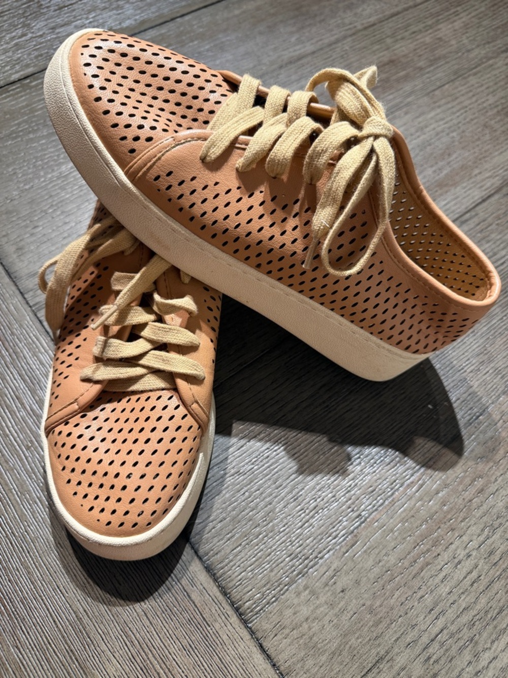 Mi.iM Perforated Tan Leather Lace-Up Sneakers with Cream Soles